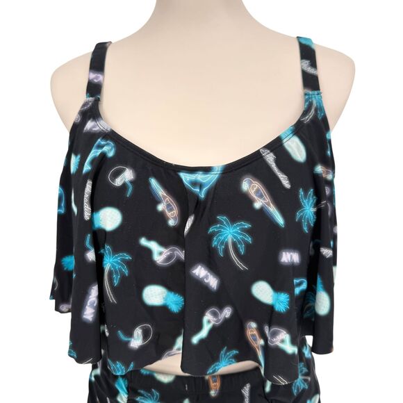 Torrid Flounce Bikini Swim Set 1X 14 16 Tropical Neon Print High Waist Bottom - Picture 4 of 16